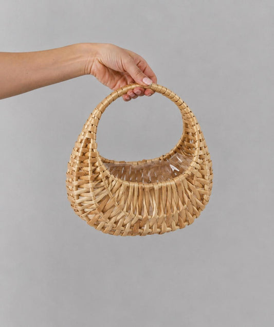 Flower Girl Basket, Rustic Rattan Wedding Petal Basket, Boho Wicker Flower Basket, Natural Oval Basket With Built In Handle