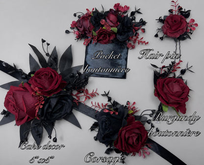 Black Burgundy Cascading Bouquet, Bridal Gothic Bouquet, Black Calla Lily Cascade Bouquet, Moody Halloween Bridesmaid Flowers Artificial