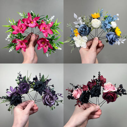 CUSTOM Hair Pin, Wedding Hair Pin, Bridal Hair Accessory, Artificial Flowers Hair Pin, Floral Bridesmaids Hair Pin, Bobby Pin Fake Flower