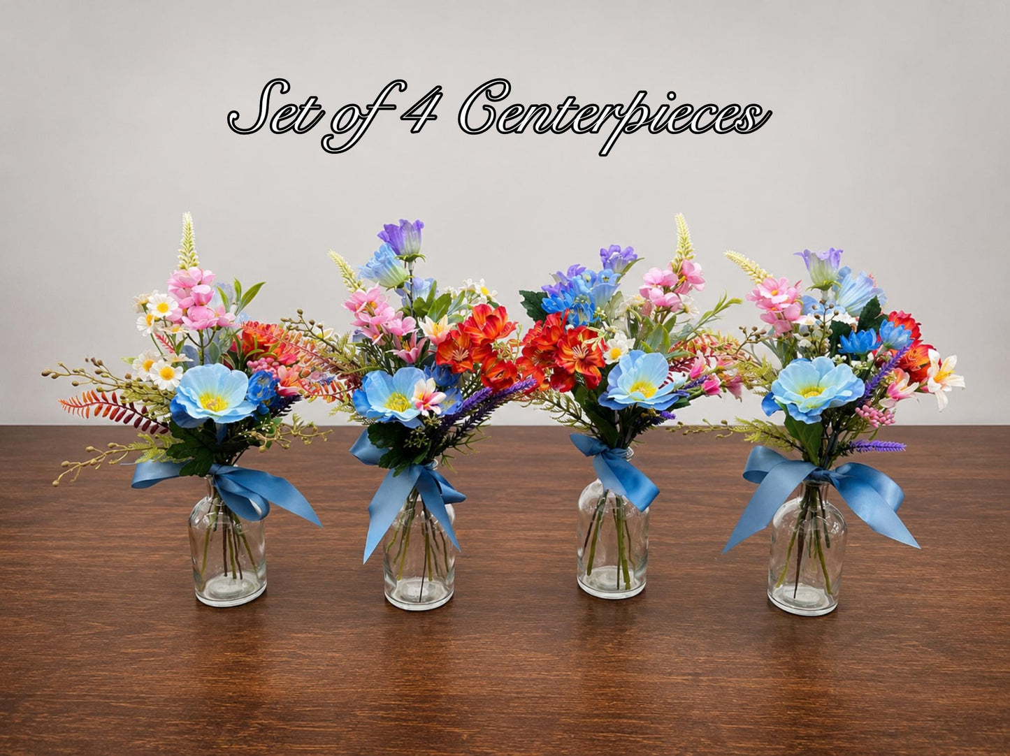 Wildflower Centerpiece Wedding, Colorful Floral Arrangement, Mini Bouquets for Vases, Table Decor Centerpieces Dusty Blue Terracotta Pink