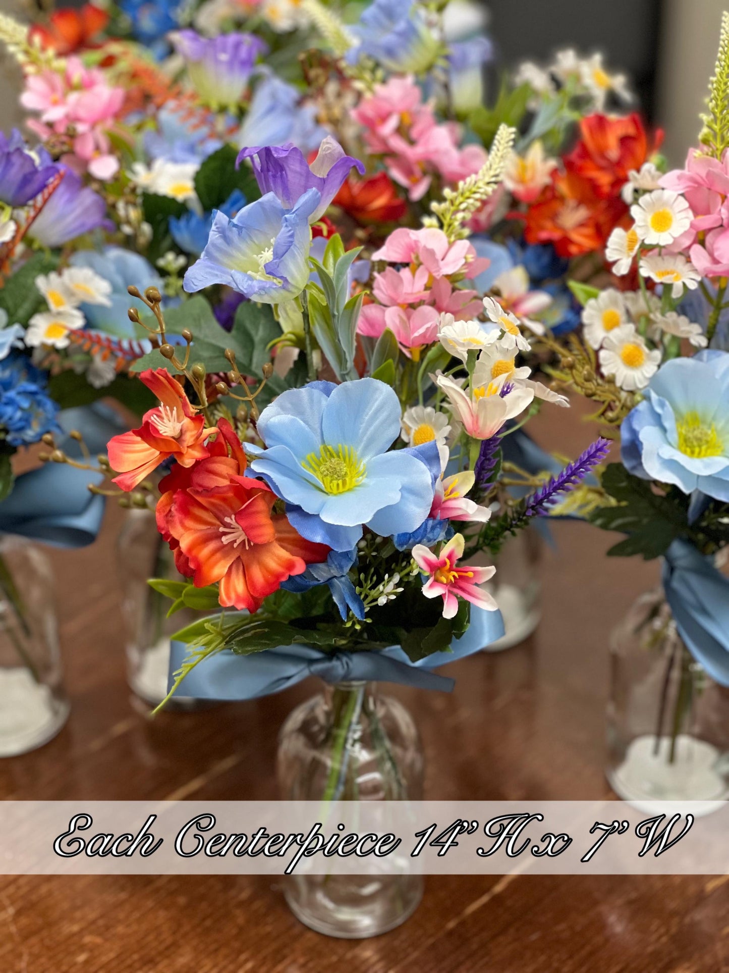 Wildflower Centerpiece Wedding, Colorful Floral Arrangement, Mini Bouquets for Vases, Table Decor Centerpieces Dusty Blue Terracotta Pink