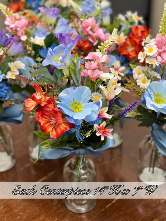 Wildflower Centerpiece Wedding, Colorful Floral Arrangement, Mini Bouquets for Vases, Table Decor Centerpieces Dusty Blue Terracotta Pink