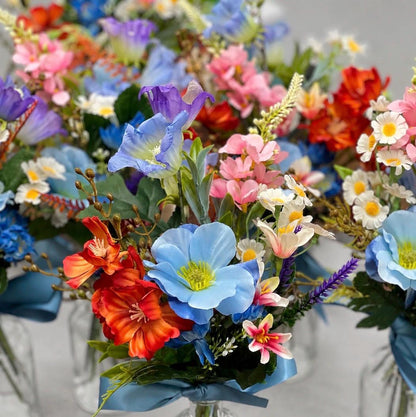 Wildflower Pew Decor, Wedding Dusty Blue Terracotta Pink Chair Flowers, Colorful Chair Swag Decor, Ceremony Summer Aisle Chair Flowers