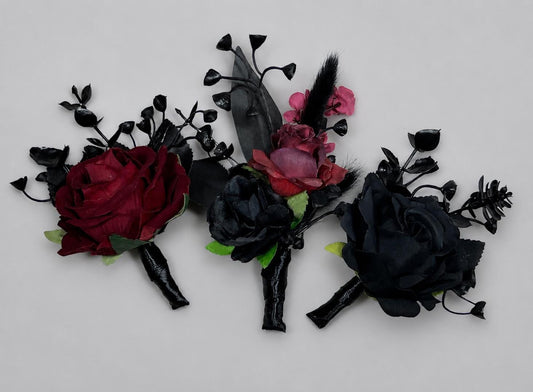 Black Burgundy Boutonniere Groom Black Boutonnières Dark Red Black Groomsmen Gothic Artificial Flowers Boutonnière Halloween Lapel Flower