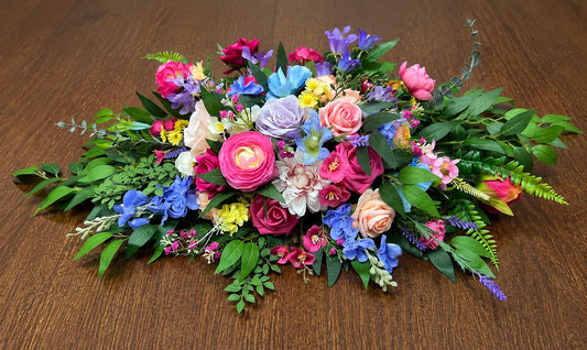 Colorful Wedding Centerpiece, Pink Blue Purple Floral Table Decor, Wild Flowers Sweetheart, Lavender Hot Pink Blue Table Centerpiece