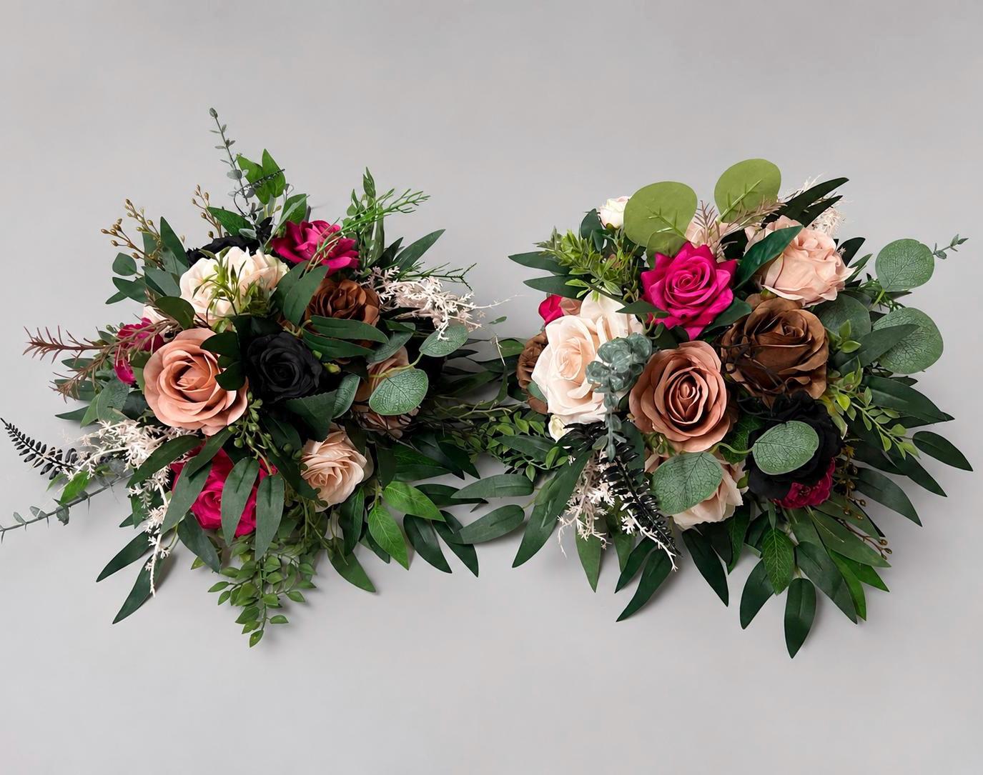Pink Black Brown Centerpiece, Wedding Rustic Flower Ball, Jewel Tones Table Centerpiece, Blush Dusty Rose Hot Pink Table Flowers