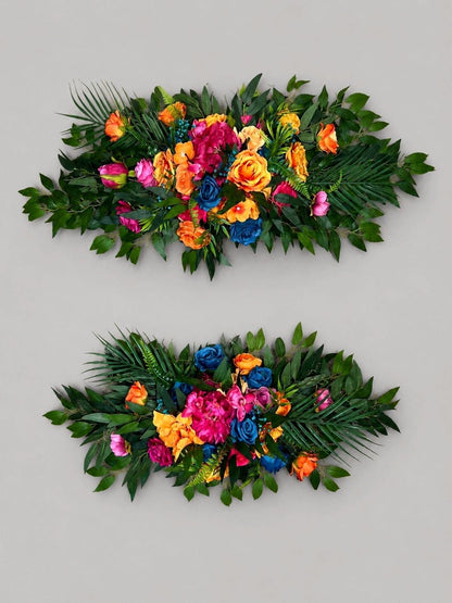 Pink Orange Teal Blue Arch Arrangement, Wedding Hot Pink Bright Orange, Tropical Swag Arbor Arrangement, Floral Backdrop Ceremony Flowers