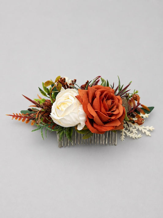 Terracotta Ivory Corsage, Wedding Fall Wrist Corsage, Burnt Orange Cream Bridesmaid Corsage, Rust Artificial Flowers Wristband Eucalyptus