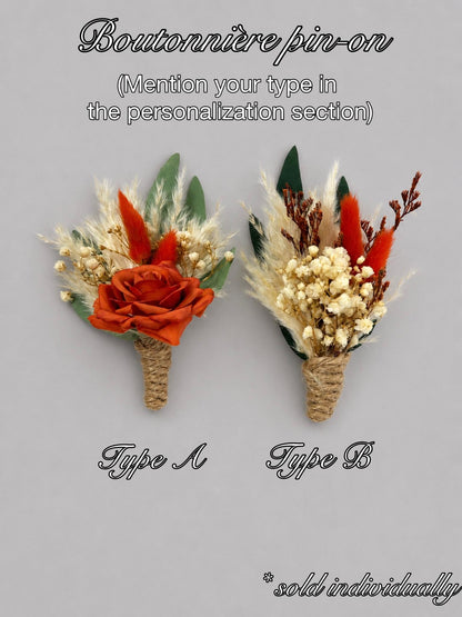 Terracotta Bouquet Wedding Bridal Rust Ivory Bouquet Champagne Bridesmaids Bouquet Burnt Orange Bouquet Rust Pampas Grass Artificial Flower