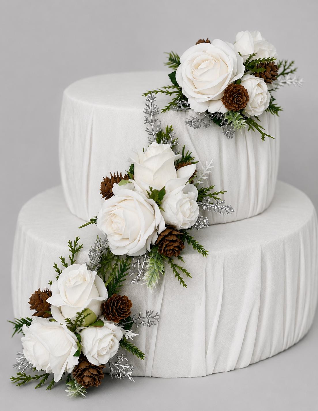 Christmas Cake Decor Wedding White Rose Cake Flower Topper Pine Cone Winter Cake Decoration Silver Christmas Pine Arrificial Flowers Reddit