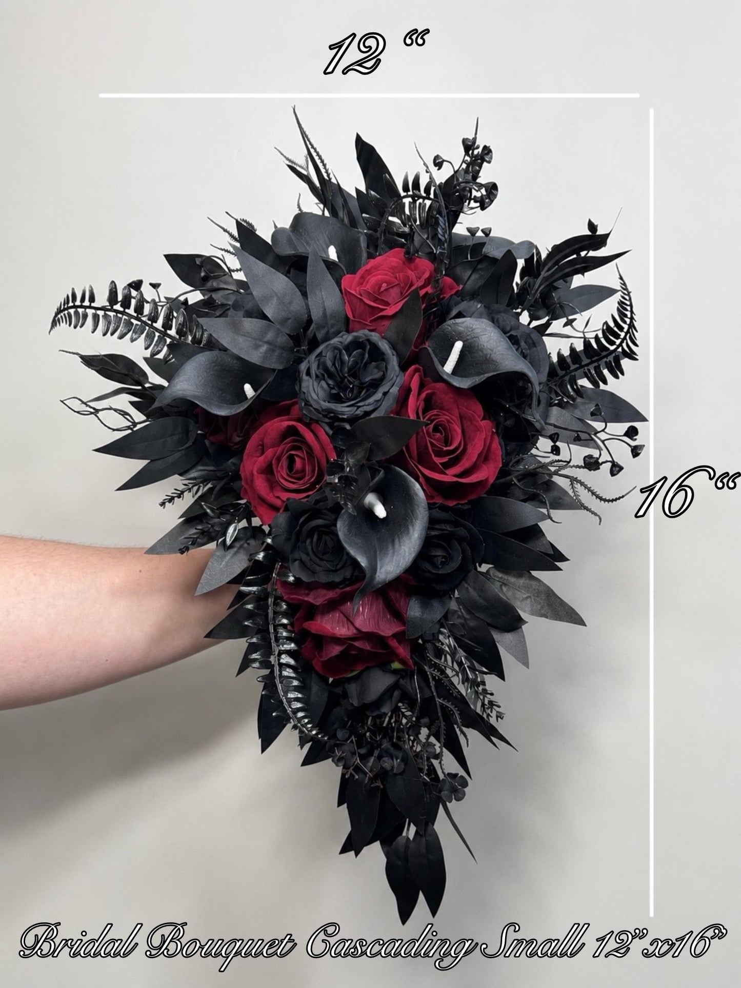Black Burgundy Cascading Bouquet, Bridal Gothic Bouquet, Black Calla Lily Cascade Bouquet, Moody Halloween Bridesmaid Flowers Artificial