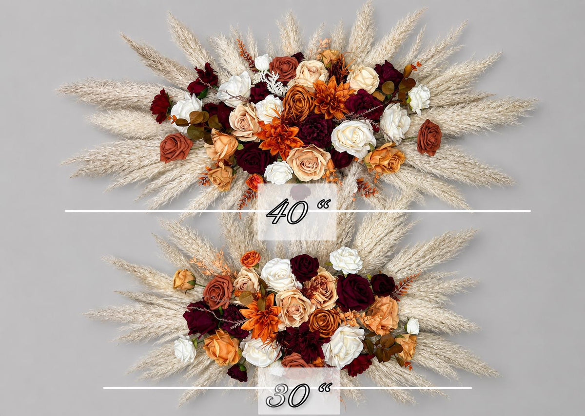 Terracotta Burgundy Arch Arrangement Pampas Grass Burnt Orange Arbor Arrangement Rust Boho Wine Dark Red Wedding Fall Background Flowers