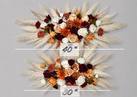 Terracotta Burgundy Arch Arrangement Pampas Grass Burnt Orange Arbor Arrangement Rust Boho Wine Dark Red Wedding Fall Background Flowers