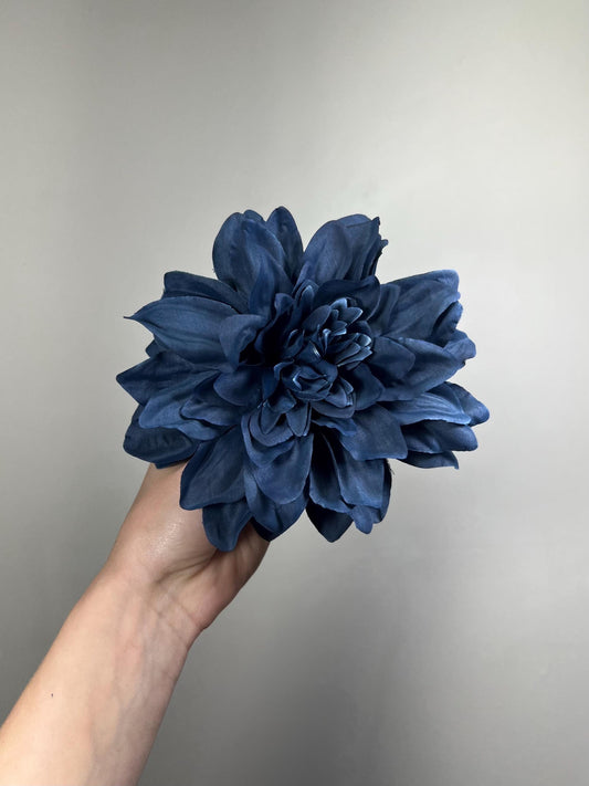 Navy Blue Dahlia Flower Head, Artificial Dahlia 6”, Dark Blue Dahlia Bloom, DIY Wedding Flowers, Floral Supply, Fake Craft Flower