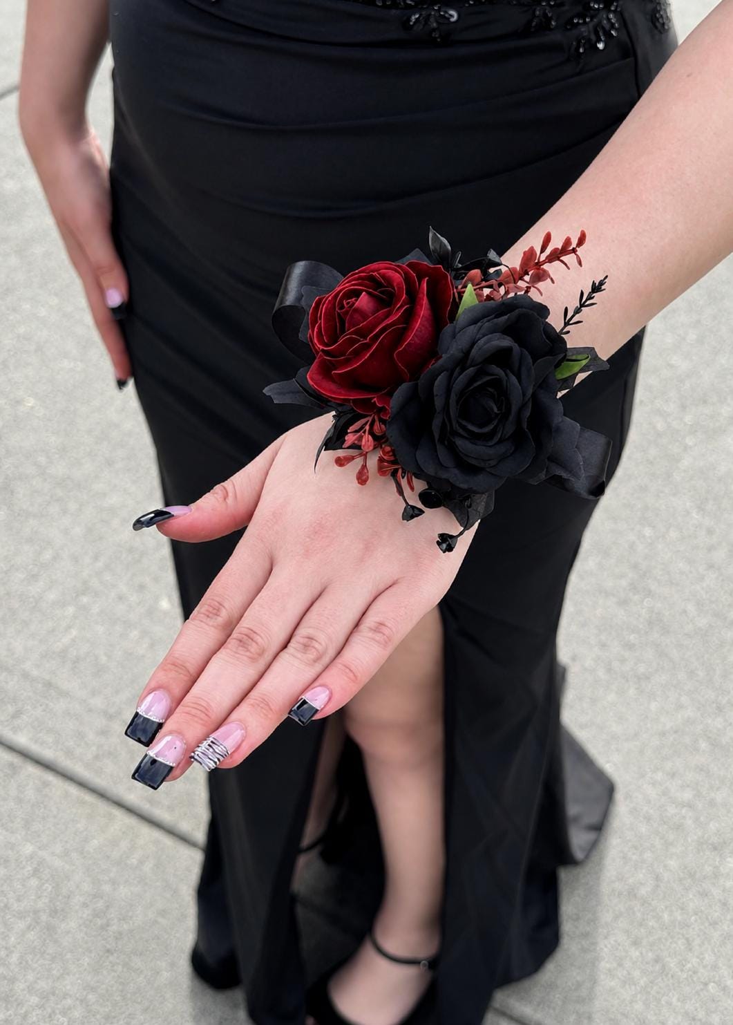 Black Burgundy Corsage Wedding Gothic Wrist Corsage Bridesmaids Black Corsage Mom Black Burgundy Accessories Artificial Flower Reddit