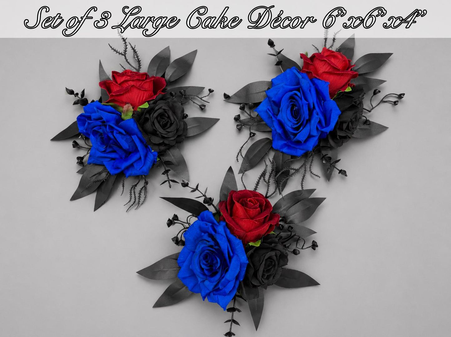 Blue Red Black Rose Cake Decor, Wedding Royal Blue Dard Red Gothic Cake Topper, Black Cake Flowers Artificial, Cake Arrangements Floral
