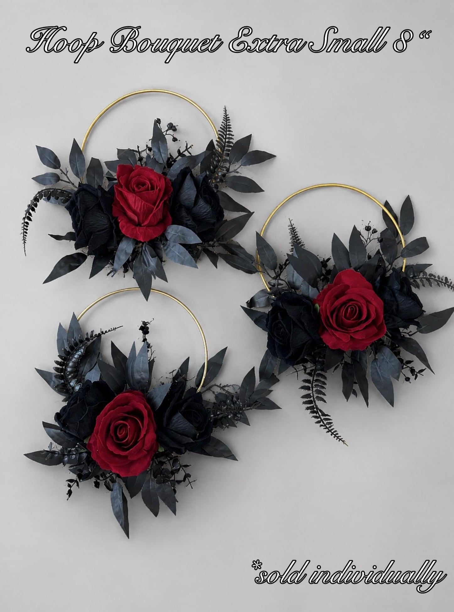 Black Burgundy Floral Hoop, Wedding Bridesmaids Gothic Dark Red Black Hoop, Alternative Bouquet, Moody Floral Ring Bouquet Halloween