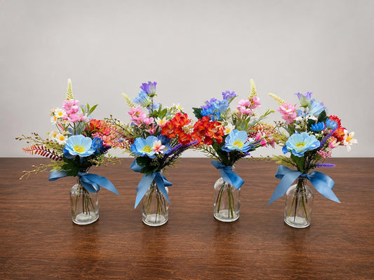 Wildflower Centerpiece Wedding, Colorful Floral Arrangement, Mini Bouquets for Vases, Table Decor Centerpieces Dusty Blue Terracotta Pink