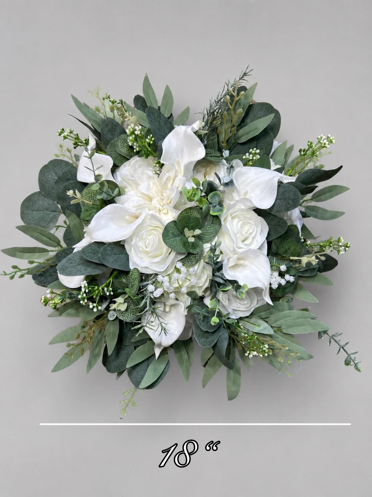 White Calla Lily Bridal Bouquet, White Rose Wedding Bouquet, White Bridesmaids Bouquet, Greenery Eucalyptus Bouquet, Artificial Flowers