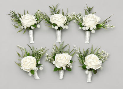 White Boutonniere Wedding Groom Ivory Groomsmen Boutonnière Ivory Artificial Flowers Eucalyptus White Rose Classic Boutonniere Reddit