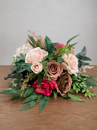 Pink Black Brown Centerpiece, Wedding Rustic Flower Ball, Jewel Tones Table Centerpiece, Blush Dusty Rose Hot Pink Table Flowers