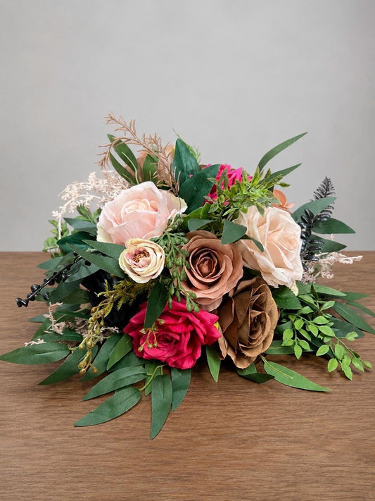 Pink Black Brown Centerpiece, Wedding Rustic Flower Ball, Jewel Tones Table Centerpiece, Blush Dusty Rose Hot Pink Table Flowers