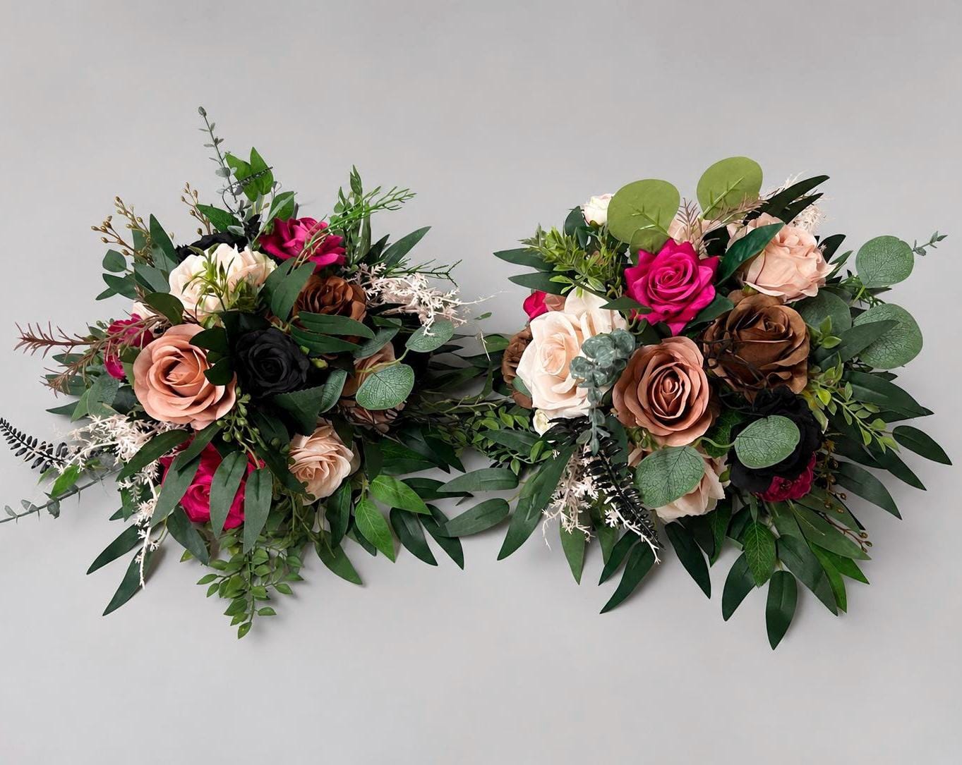 Pink Black Brown Centerpiece, Wedding Rustic Flower Ball, Jewel Tones Table Centerpiece, Blush Dusty Rose Hot Pink Table Flowers