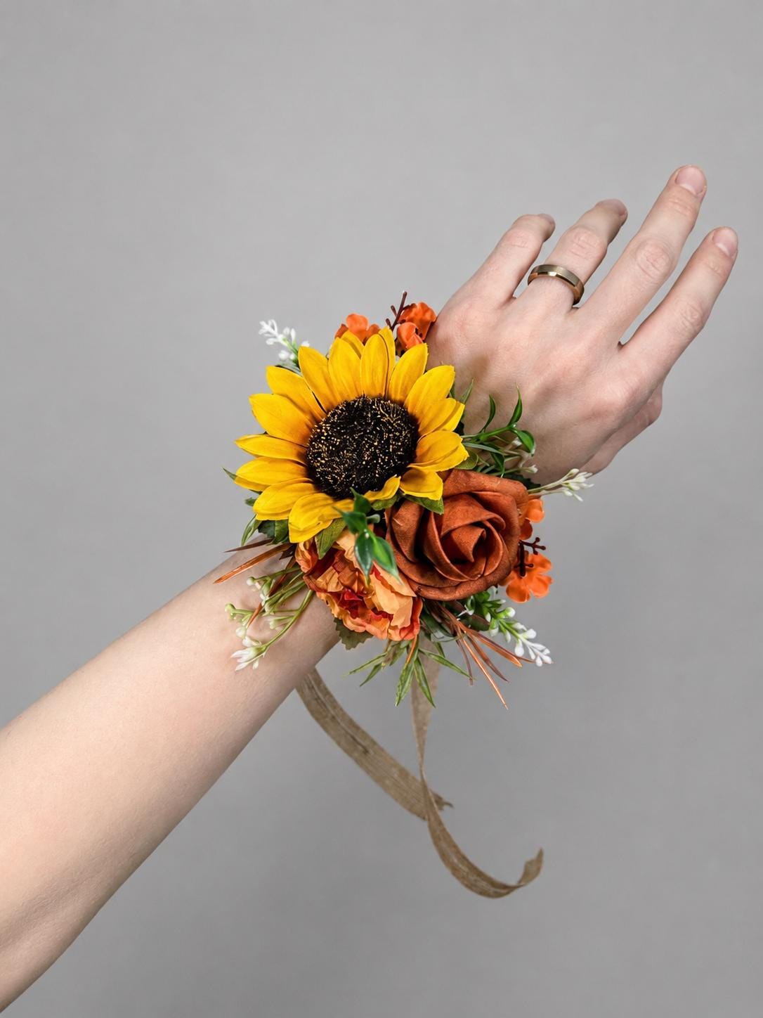 Sunflower Terracotta Wedding Bouquet, Bridal Cascading Fall Bouquet, Cascade Burnt Orange Bouquet, Bridesmaids Flowers Yellow Sunflower