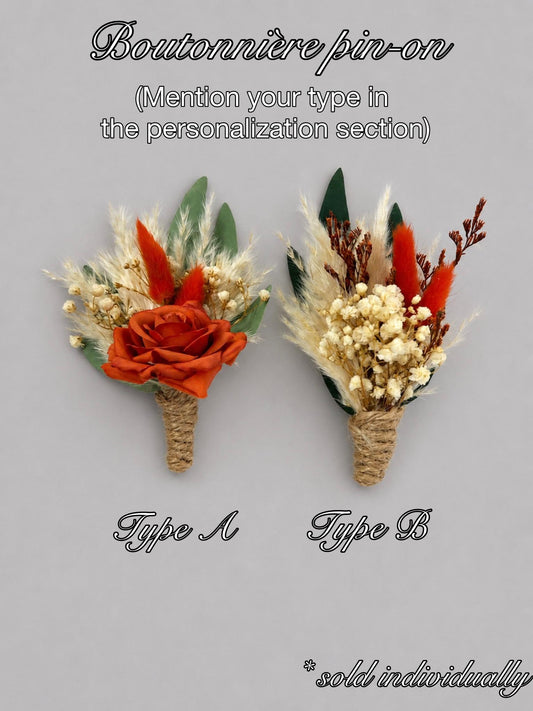 Terracotta Wedding Boutonnière, Wedding Fall Groom Boutonnière, Burnt Orange Rose Groomsmen Boutonnière, Lapel Men Flower Baby Breath