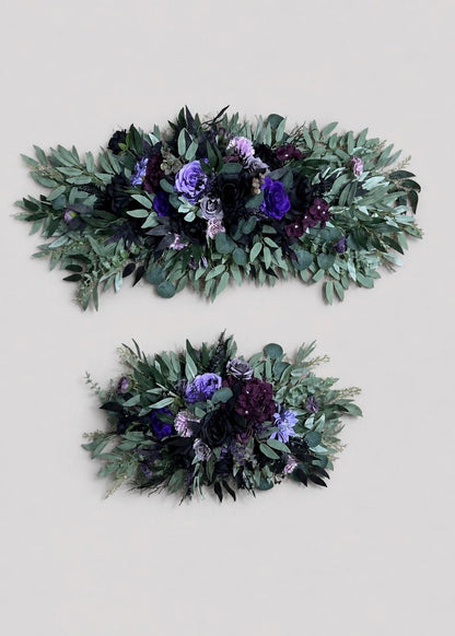 Black Purple Centerpiece, Wedding Plum Violet Table Decor, Sage Green Eucalyptus Table Centerpiece, Deep Purple Black Halloween Flowers