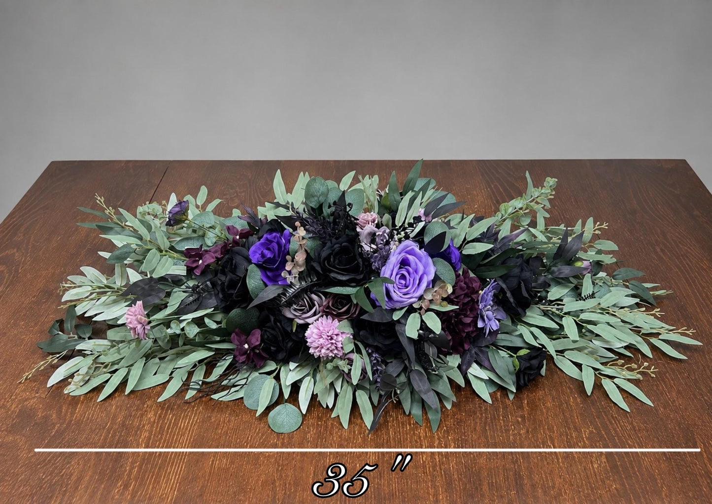 Black Purple Centerpiece, Wedding Plum Violet Table Decor, Sage Green Eucalyptus Table Centerpiece, Deep Purple Black Halloween Flowers