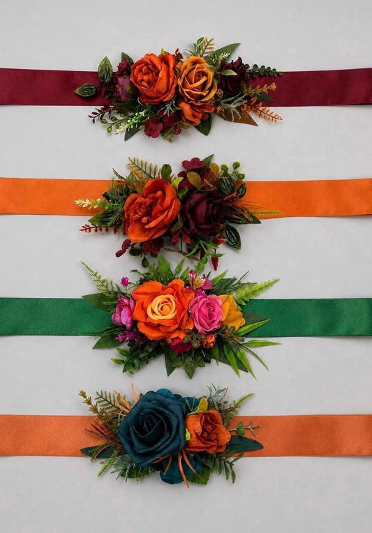 CUSTOM Flower Sash Belt, Flower Girl Sash, Wedding Rustic Floral Belt, Artificial Flowers Bridesmaids Sash, Baby Shower Sash