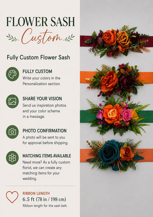 Orange Pink Flower Sash Belt, Tropical Flower Girl Sash, Wedding Rustic Floral Belt, Hot Pink Orange Artificial Flowers Bridesmaids Sash