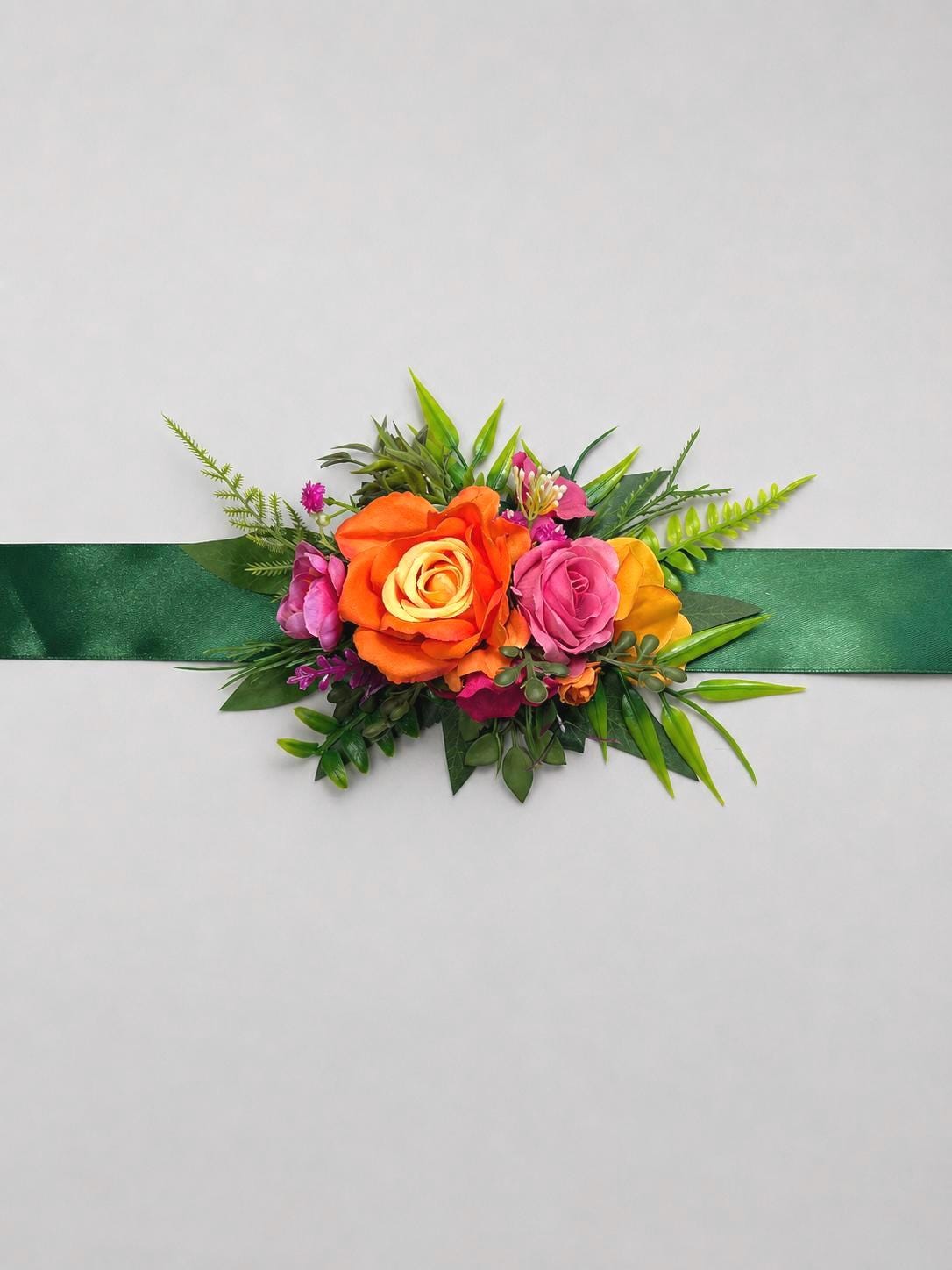 Orange Pink Flower Sash Belt, Tropical Flower Girl Sash, Wedding Rustic Floral Belt, Hot Pink Orange Artificial Flowers Bridesmaids Sash