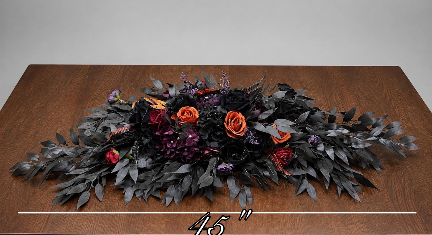 Black Purple Orange Centerpiece, Wedding Gothic Table Decor, Halloween Table Centerpiece, Orange Plum Burgundy Black Sweetheart