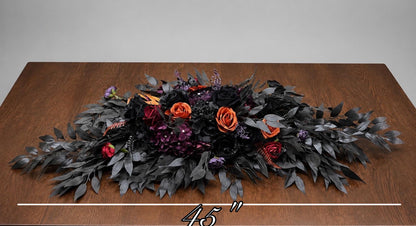 Black Purple Orange Centerpiece, Wedding Gothic Table Decor, Halloween Table Centerpiece, Orange Plum Burgundy Black Sweetheart