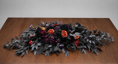 Black Purple Orange Centerpiece, Wedding Gothic Table Decor, Halloween Table Centerpiece, Orange Plum Burgundy Black Sweetheart