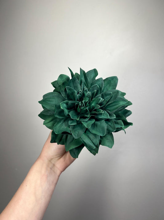 Emerald Green Dahlia Flower Head, Artificial Dahlia 6”, Dark Green Dahlia Bloom, DIY Wedding Flowers, Floral Supply, Fake Craft Flower
