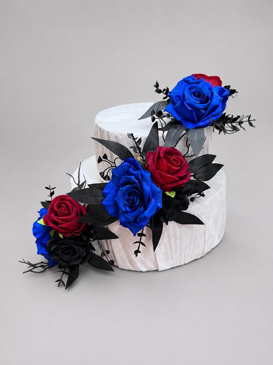 Blue Red Black Rose Cake Decor, Wedding Royal Blue Dard Red Gothic Cake Topper, Black Cake Flowers Artificial, Cake Arrangements Floral