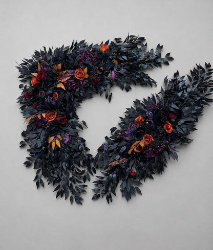 Black Purple Orange Centerpiece, Wedding Gothic Table Decor, Halloween Table Centerpiece, Orange Plum Burgundy Black Sweetheart