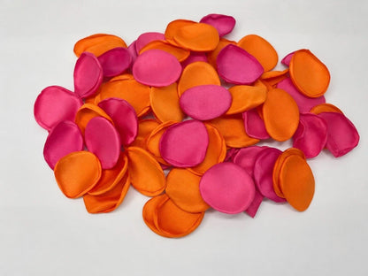 Orange Pink Petals, Wedding Aisle Rose Petals, Satin Flower Petals, Flower Girl Hot Pink Petals, Fuchsia Bright Orange Ceremony Decor Petals