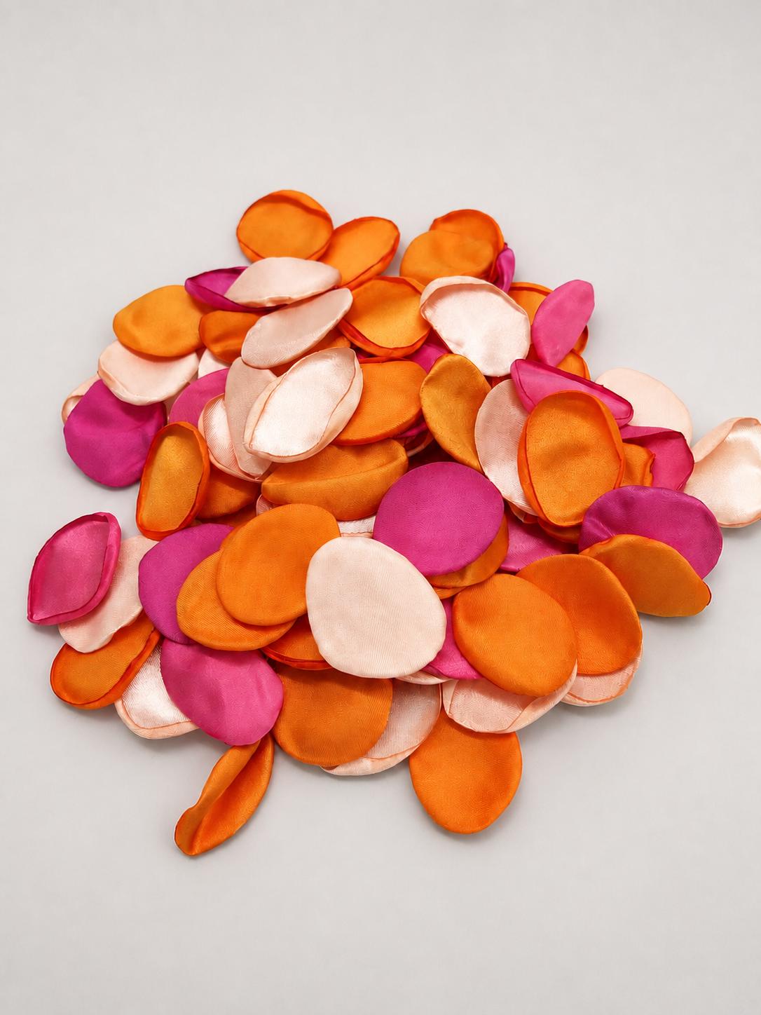Orange Pink Coral Petals, Wedding Aisle Rose Petals, Satin Flower Petals, Flower Girl Hot Pink Petals, Fuchsia Peach Ceremony Petals