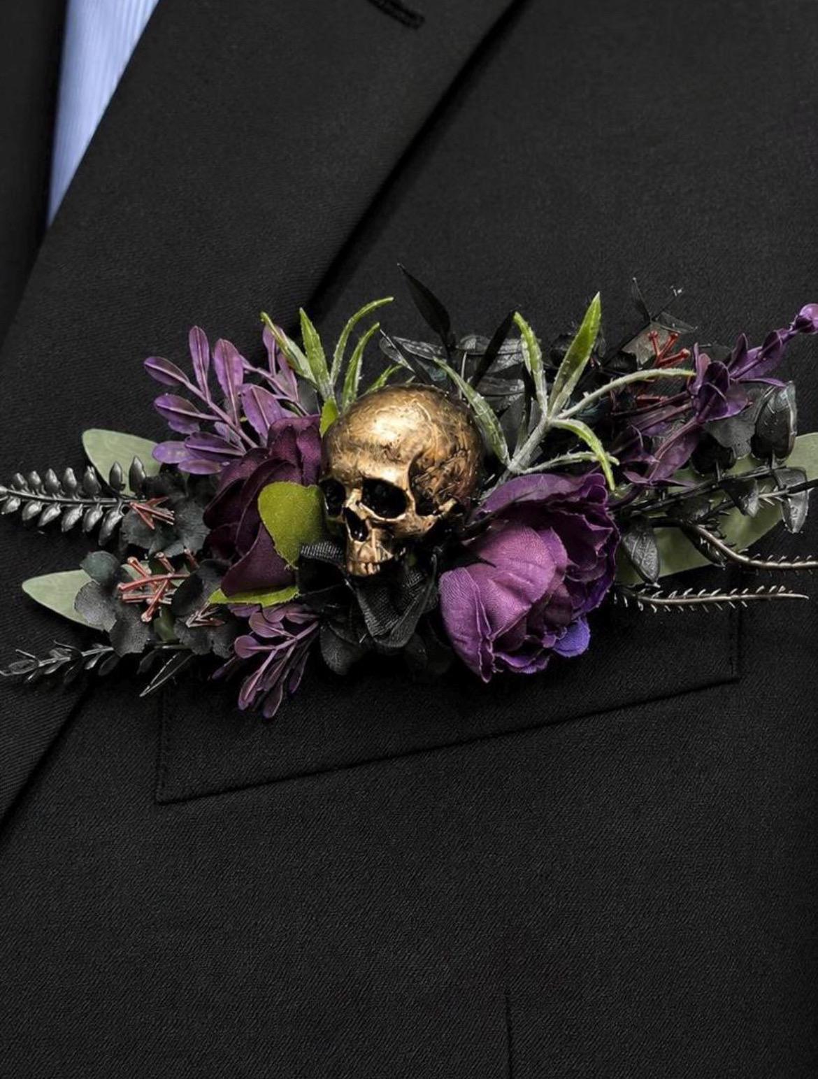 Terracotta Skull Pocket Boutonniere, Wedding Fall Square Boutonniere, Groomsmen Burnt Orange Pocket Boutonnière Skull Halloween
