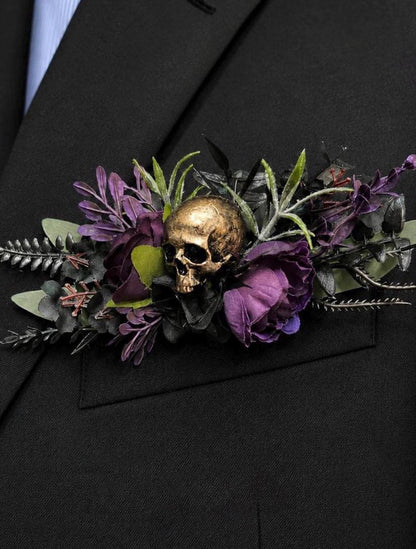 Terracotta Skull Pocket Boutonniere, Wedding Fall Square Boutonniere, Groomsmen Burnt Orange Pocket Boutonnière Skull Halloween