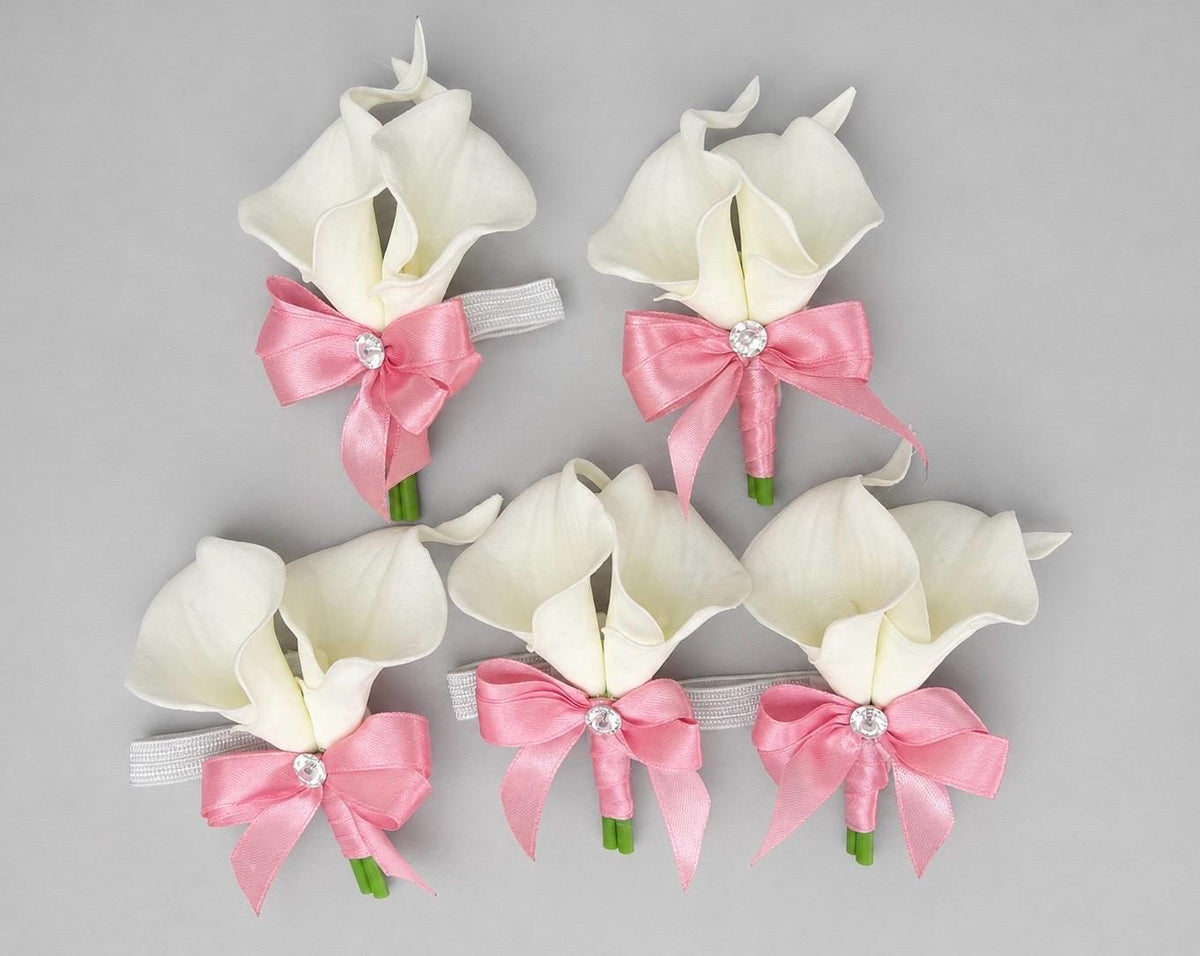 Calla Boutonniere Corsage White Wedding Wrist Bridesmaids Corsage Prom Ivory Calla Lily Baby Breath Real Touch Wristlet Artiticial Flower