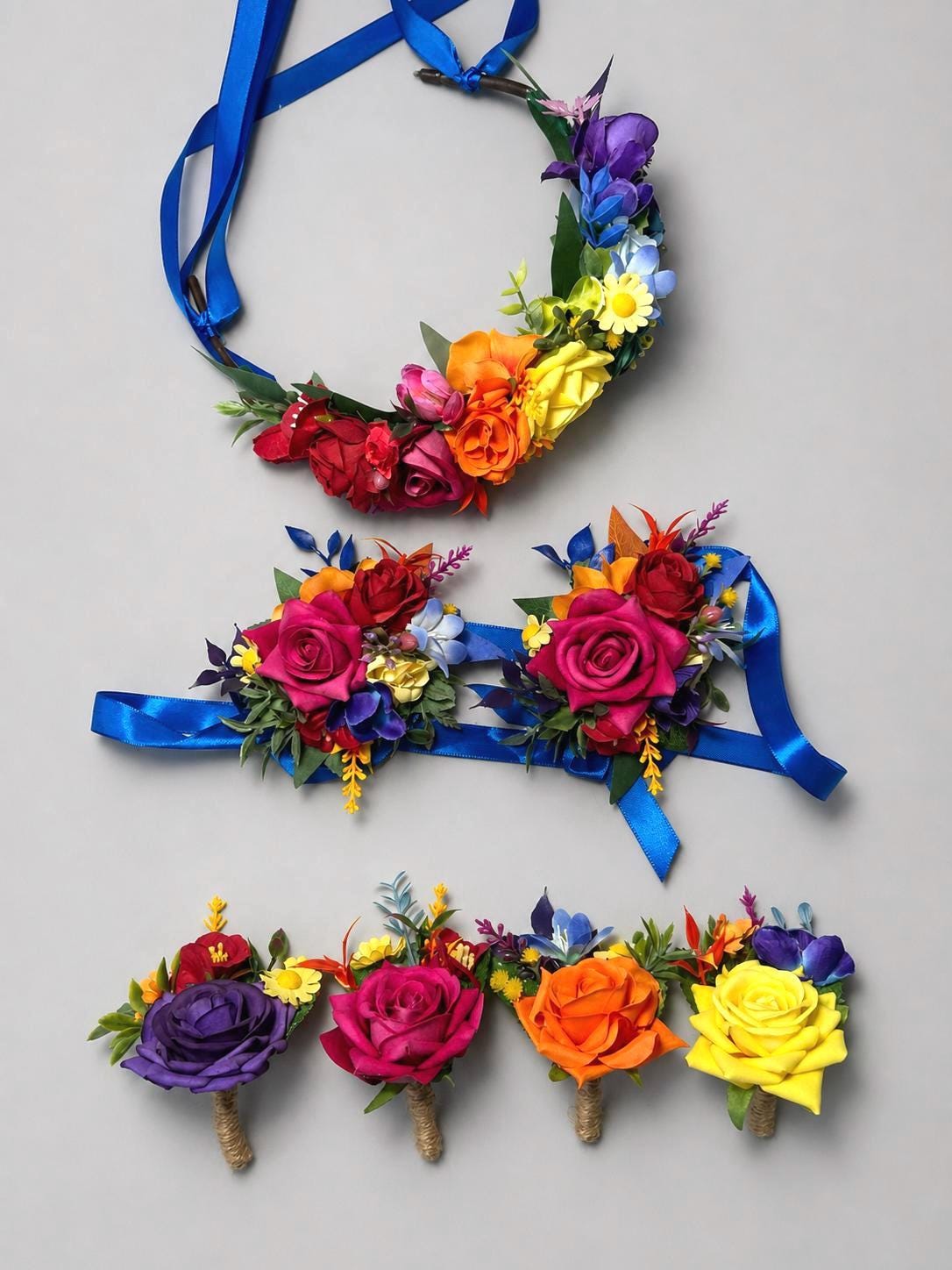 Rainbow Flower Crown, Colorful Floral Crown, Pride Flower Headband, Wedding Hair Accessory, Festival Headpiece, Rainbow Bridal Crown