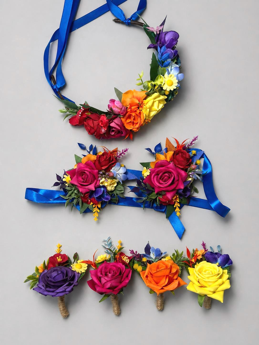 Rainbow Flower Crown, Colorful Floral Crown, Pride Flower Headband, Wedding Hair Accessory, Festival Headpiece, Rainbow Bridal Crown