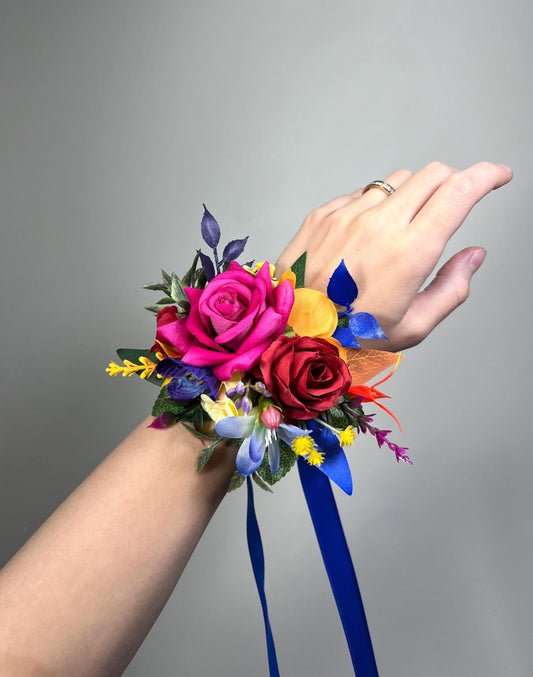 Rainbow Corsage, Colorful Wrist Corsage, Wedding Corsage, Pride Corsage, Prom Wrist Flowers, Colorful Wedding Flowers, Rainbow Wedding