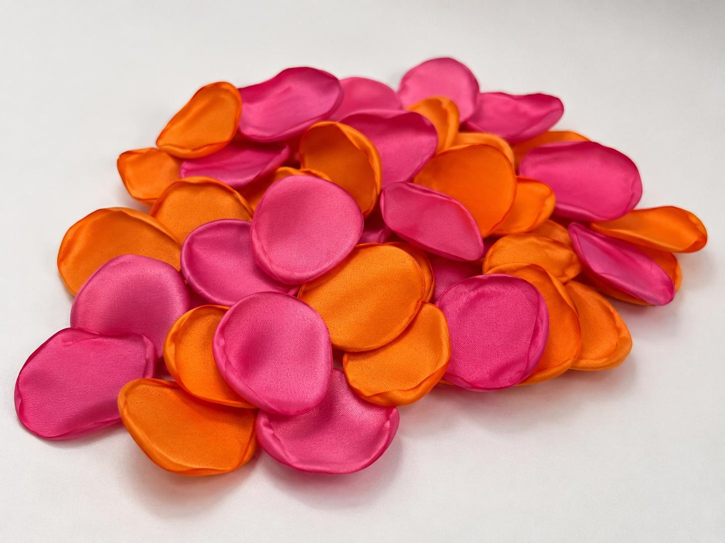 Orange Pink Petals, Wedding Aisle Rose Petals, Satin Flower Petals, Flower Girl Hot Pink Petals, Fuchsia Bright Orange Ceremony Decor Petals