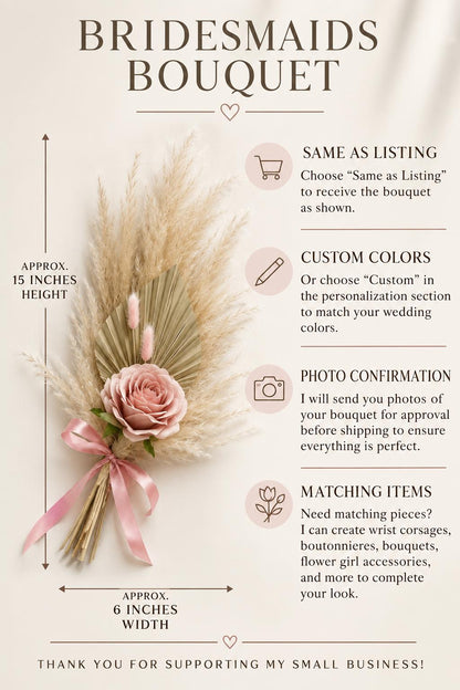 CUSTOM Bridesmaid Bouquet, Small Mini Bridesmaid Flowers, Boho Minimalist Wedding Bouquet, Choose Your Wedding Colors, Artificial Flower